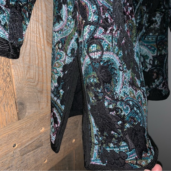 Women’s 2X COLDWATER CREEK Black Reversible Grapes Vines to Paisley Button Coat - Picture 14 of 16